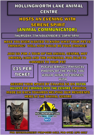 Come and attend our Animal Communication event with "Serene Spirit" this November!